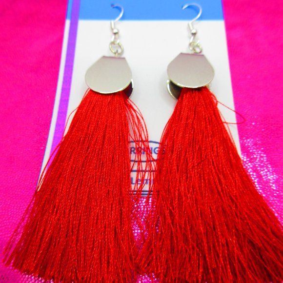 Red Tassel Dangle Earrings - Picture 3 of 3